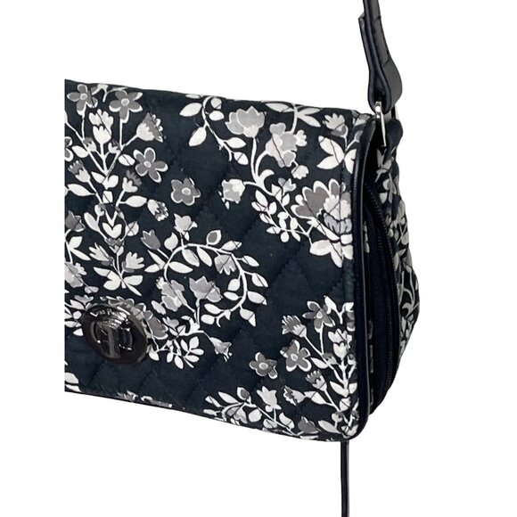 Vera Bradley Chandelier Noir Crossbody Purse Shoulder Bag Black White Floral - Picture 4 of 12